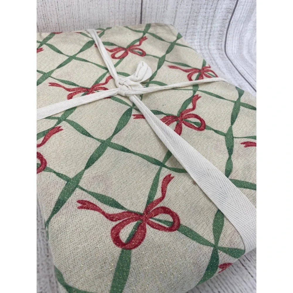 Shabby Chic Tablecloth 60x120 Cream Christmas Red Bow Green Lattice Holiday